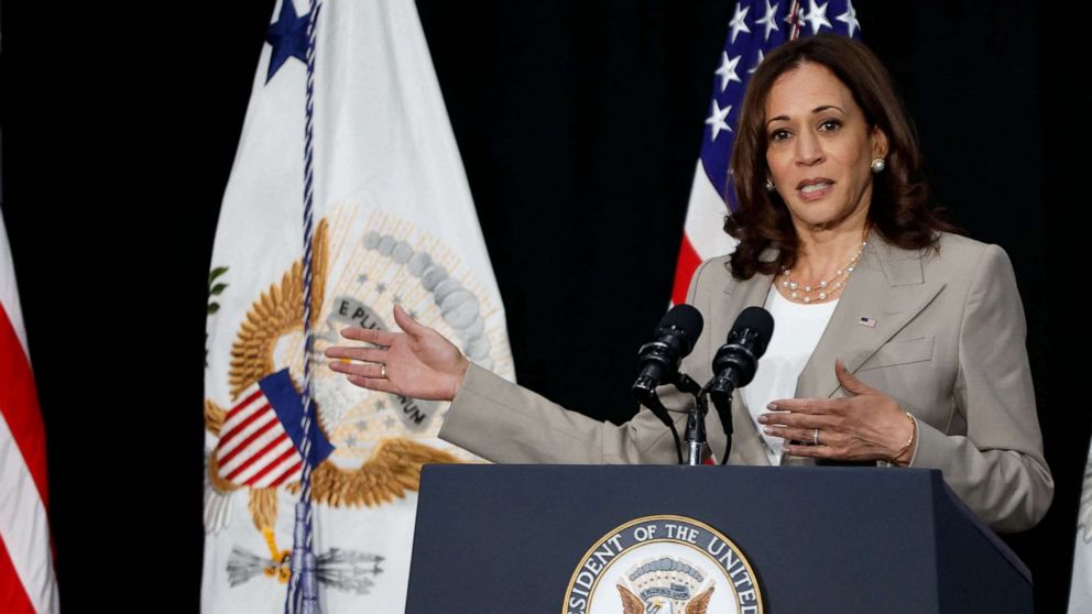 PHOTO: Vice President Kamala Harris speaks about maternal health at YMCA in Plainfield, Illinois, on June 24, 2022.