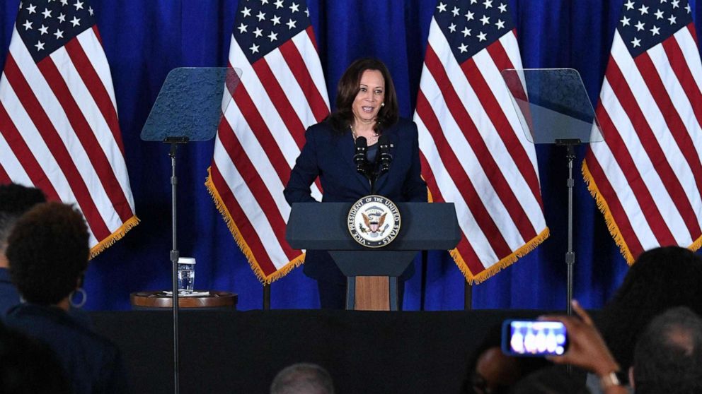 PHOTO: Vice President Kamala Harris speaks on voting rights at the Louis Stokes Library of Howard University in Washington, D.C., July 8, 2021.