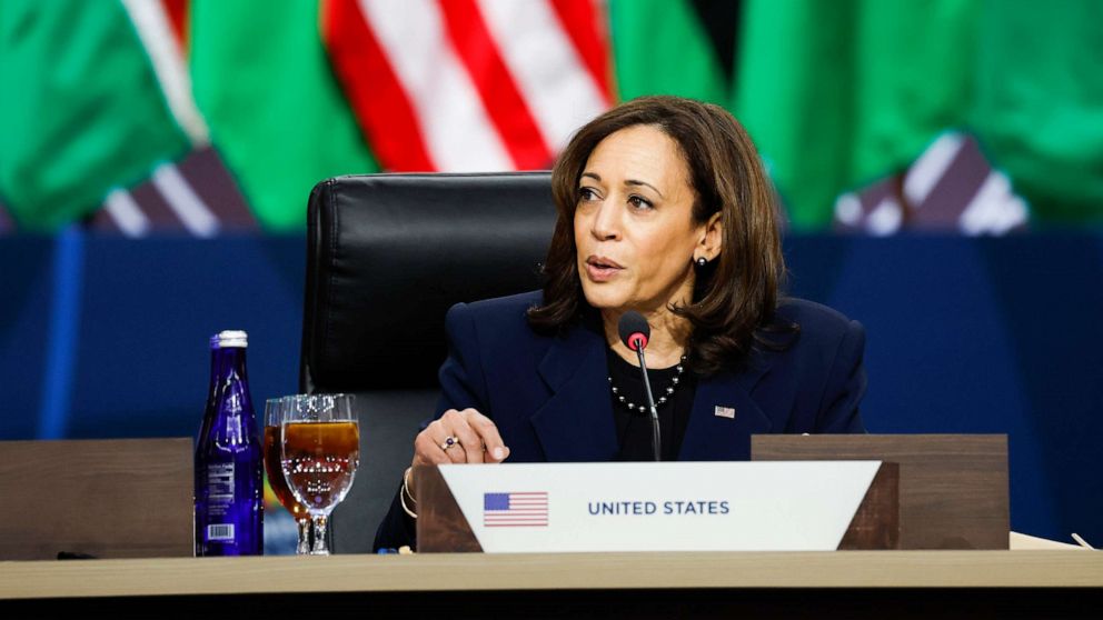 PHOTO: In this Dec. 15, 2022, file photo, Vice President Kamala Harris speaks at a working lunch at the U.S. - Africa Leaders Summit in Washington, DC.