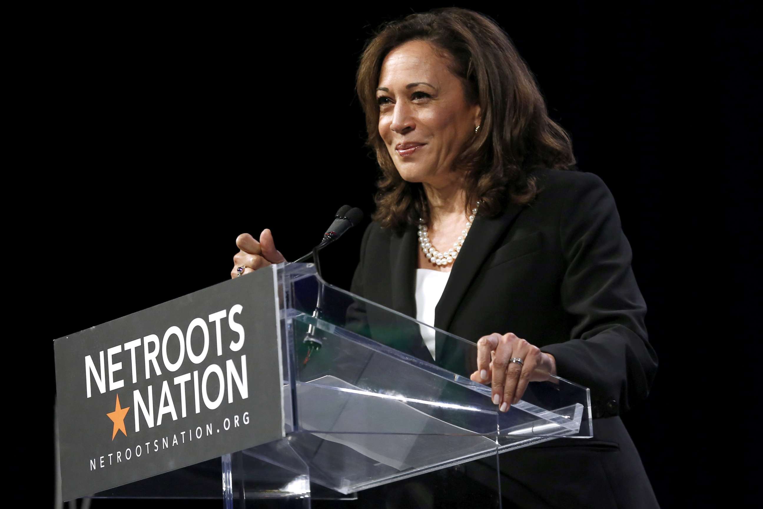 PHOTO: Senator Kamala D. Harris speaks at the Netroots Nation annual conference for political progressives in New Orleans, Aug. 3, 2018.