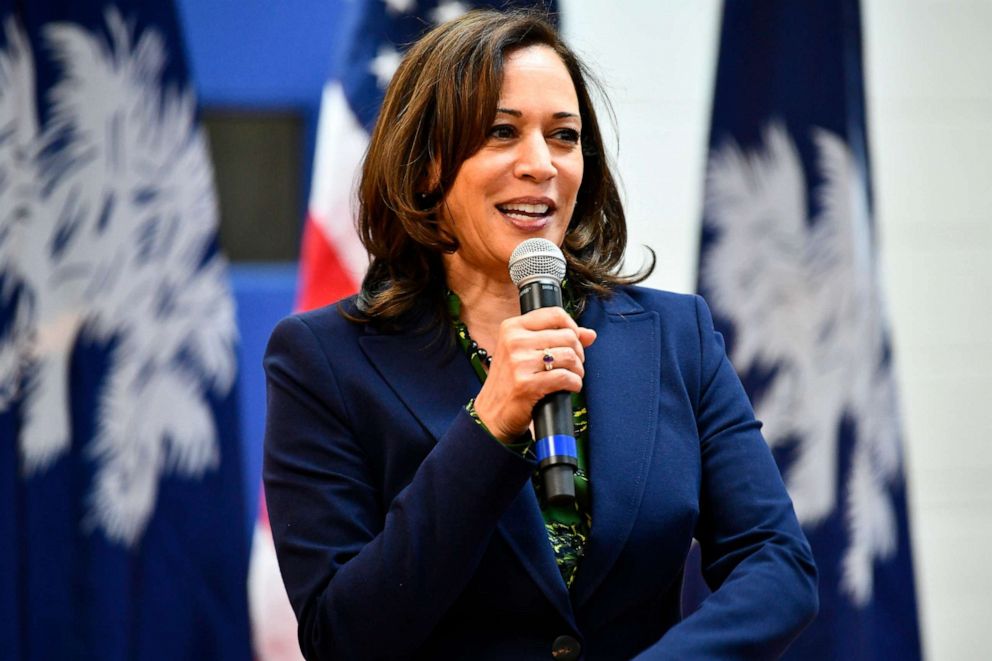 PHOTO: Sen. Kamala Harris speaks at a town hall gathering, March 8, 2019, in Hemingway, S.C.