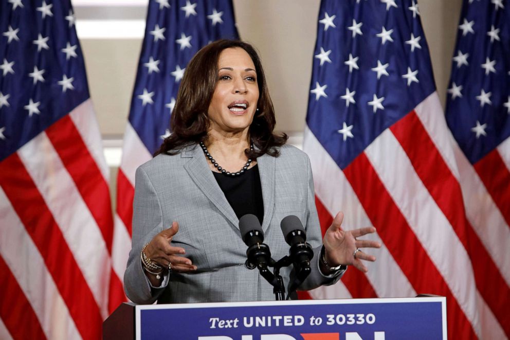 PHOTO: Sen. Kamala Harris speaks at a campaign event in Raleigh, N.C., Sept. 28, 2020.    
