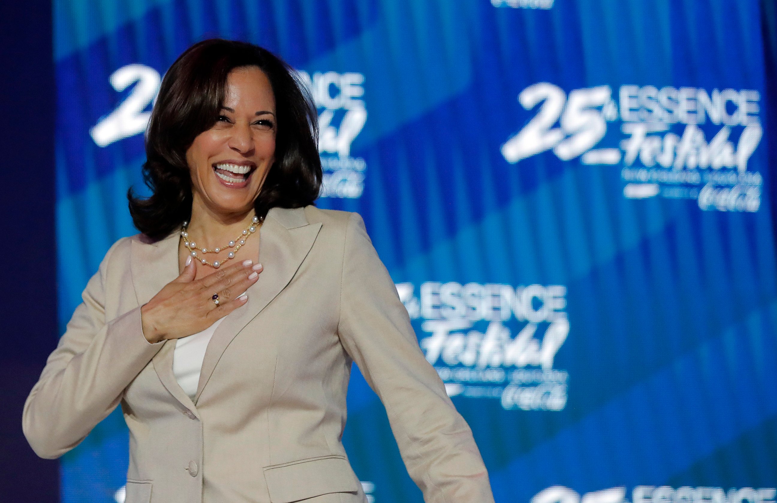 PHOTO: Democratic presidential candidate, Sen. Kamala Harris, D-Calif., arrives to speak at the 25th Essence Festival in New Orleans, Saturday, July 6, 2019. 