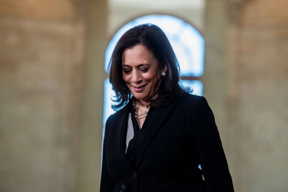 PHOTO: Sen. Kamala Harris is seen after an interview in Russell Building, June 24, 2020, in Washington, DC.