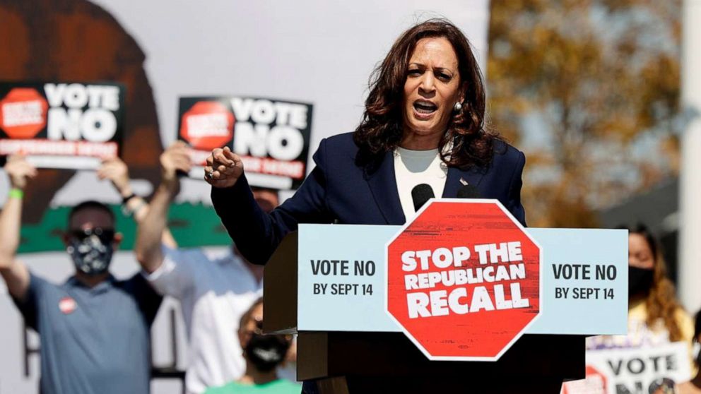 Vice President Kamala Harris rallied for California Gov. Gavin Newsom in the Bay Area on Wednesday ahead of Tuesday's recall election.