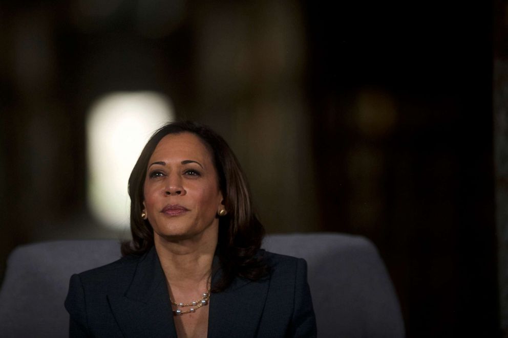 PHOTO: Democratic Presidential candidate, Sen. Kamala Harris, D-CA, speaks during a town hall at the Eastern State Penitentiary in Philadelphia, Oct. 28, 2019.