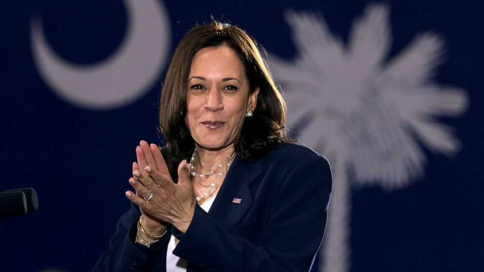PHOTO: Vice President Kamala Harris claps as she delivers remarks at a COVID vaccination mobilization event at the Phillis Wheatley Community Center, June 14, 2021, in Greenville, South Carolina.