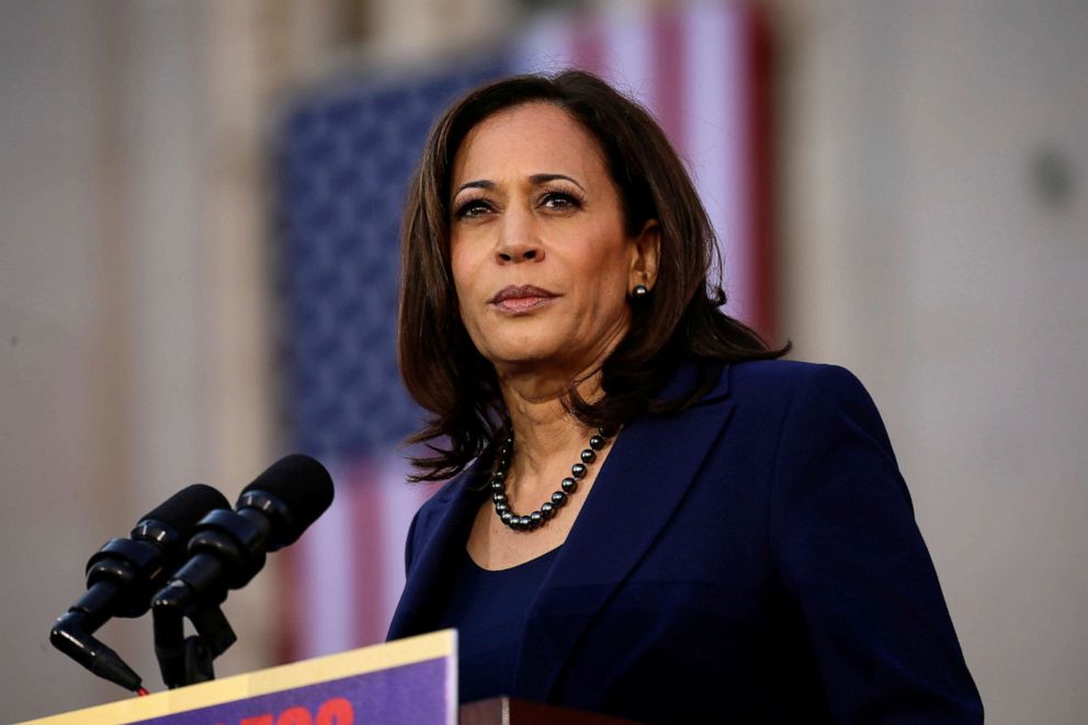 PHOTO: In this Jan 27, 2019, file photo, Senator Kamala Harris launches her campaign for President of the United States at a rally at Frank H. Ogawa Plaza in her hometown of Oakland, Calif.