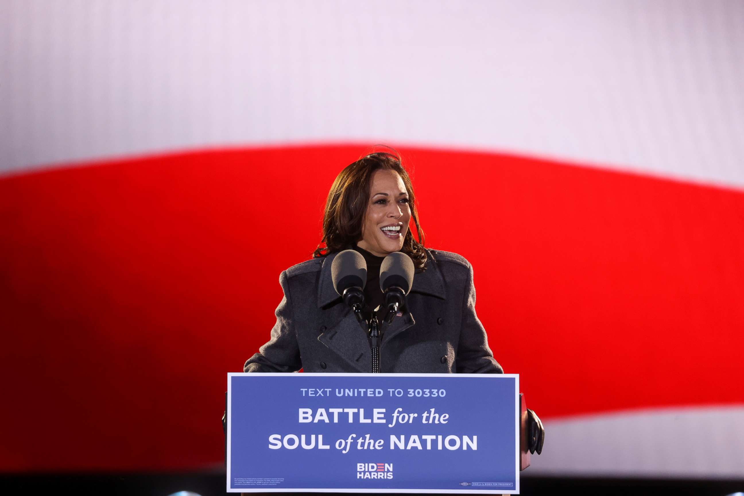 PHOTO: Democratic  vice presidential candidate Kamala Harris gives remarks during an event, in Philadelphia, Nov. 2, 2020.