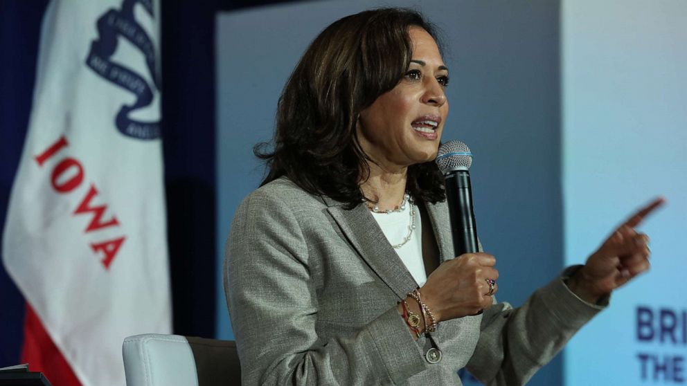 PHOTO: Democratic presidential candidate U.S. Sen. Kamala Harris, D-Calif., speaks during the AARP and The Des Moines Register Iowa Presidential Candidate Forum on Tuesday, July 16, 2019 in Bettendorf, Iowa.