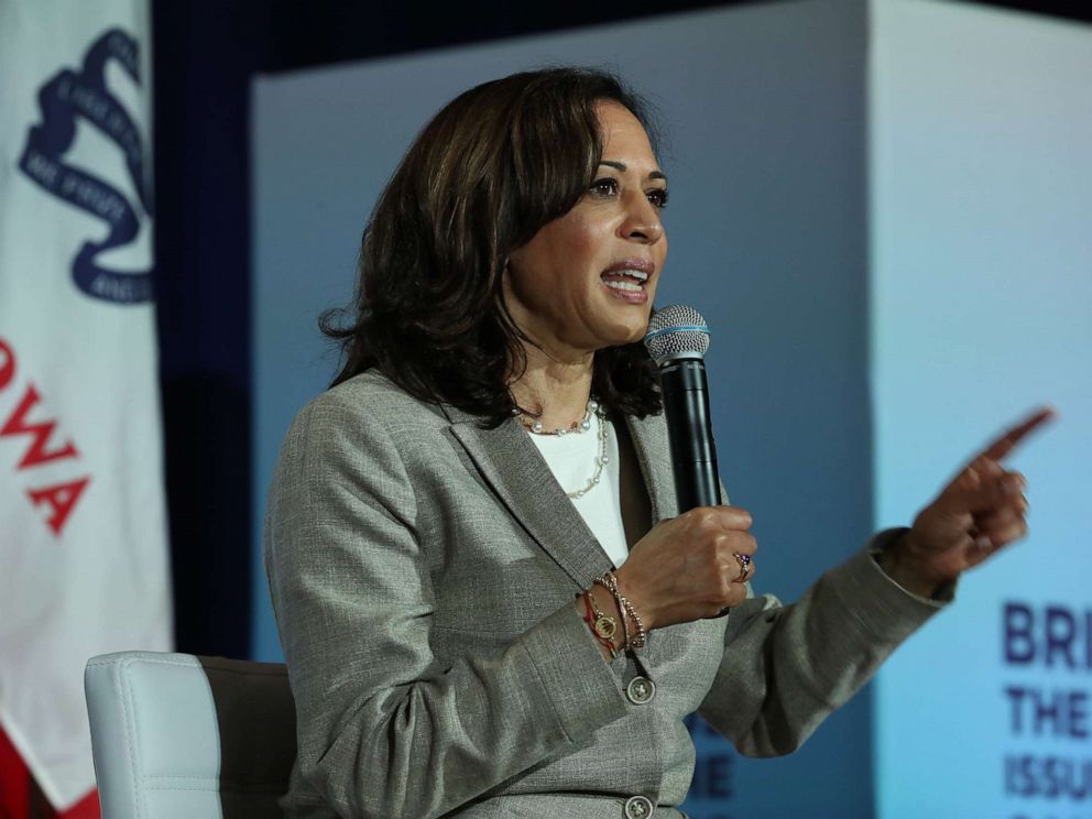 PHOTO: Democratic presidential candidate U.S. Sen. Kamala Harris, D-Calif., speaks during the AARP and The Des Moines Register Iowa Presidential Candidate Forum on Tuesday, July 16, 2019 in Bettendorf, Iowa.