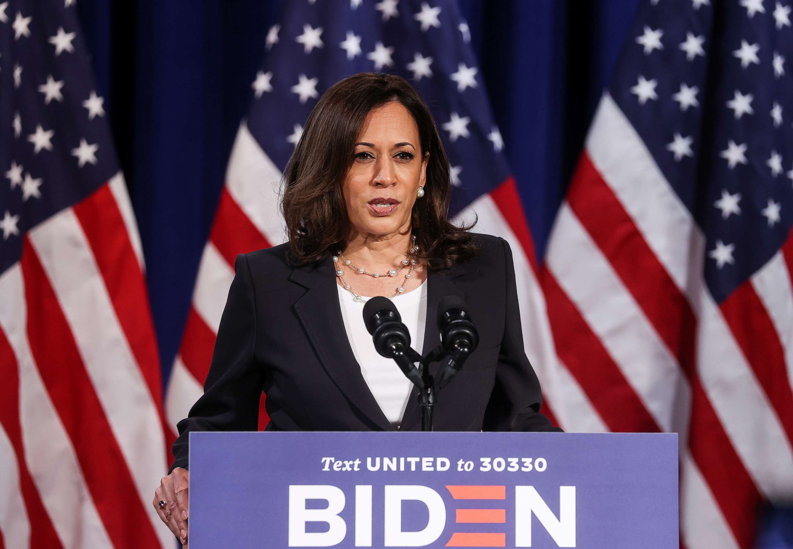 PHOTO: Democratic vice presidential nominee Kamala Harris delivers a campaign speech in Washington, Aug. 27, 2020, hours before the conclusion of the Republican National Convention.