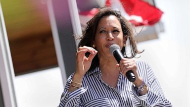 PHOTO: Democratic presidential candidate and Senator Kamala Harris speaks during a Fourth of July House Party in Indianola, Iowa, July 4, 2019.