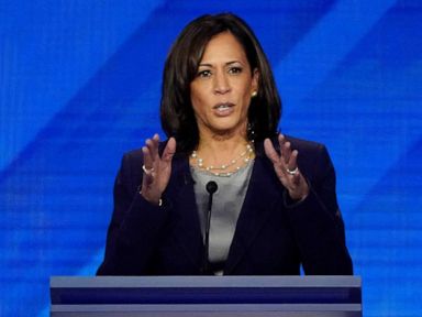 PHOTO: Senator Kamala Harris speaks during the 2020 Democratic presidential debate in Houston, Texas, Sept. 12, 2019.