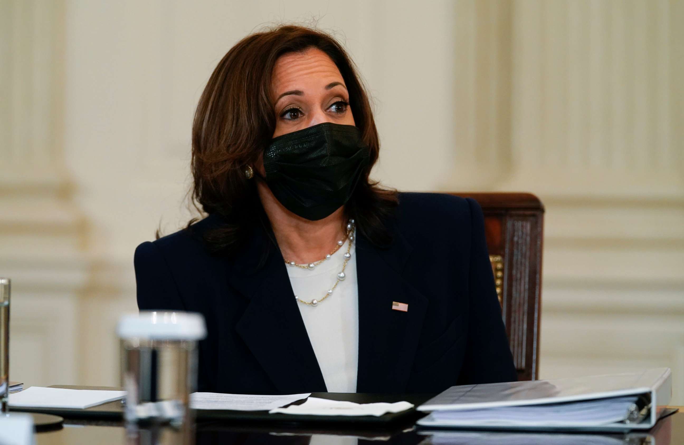 PHOTO: Vice President Kamala Harris meets with President Joe Biden, Health and Human Services Secretary Xavier Becerra and Homeland Security Secretary Alejandro Mayorkas at the White House on March 24, 2021.