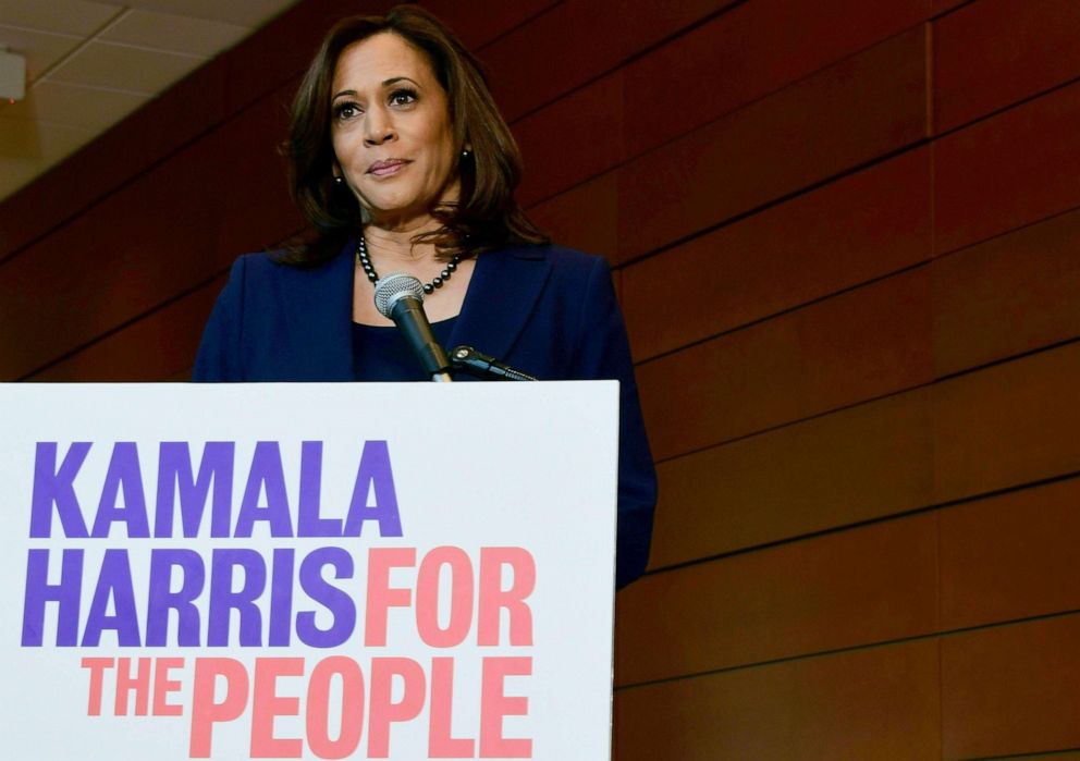PHOTO: Senator from California, Kamala Harris, addresses the media, Jan., 21 2019, at Howard University in Washington, D.C., after announcing earlier in the day that she is running for president. 