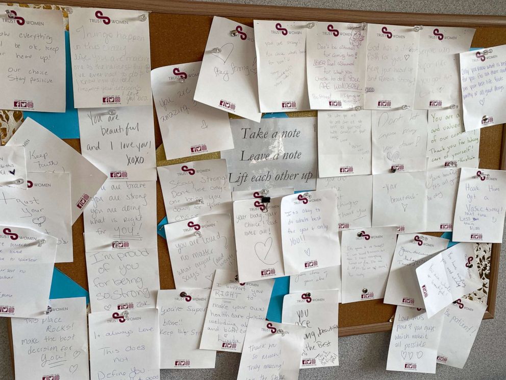 PHOTO: Patients at the the Trust Women abortion clinic in Wichita, Kansas, leave notes of encouragement to each other on a waiting room bulletin board.