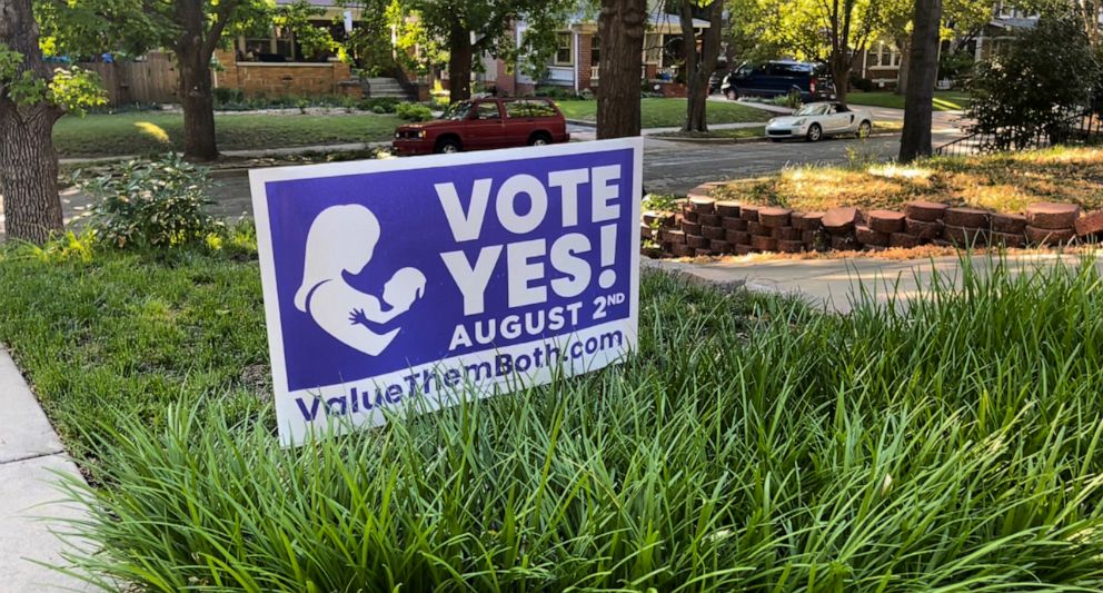 PHOTO: The Kansas vote on a proposed state constitutional amendment on abortion is the first popular test on abortion rights since the U.S. Supreme Court overturned Roe v. Wade.