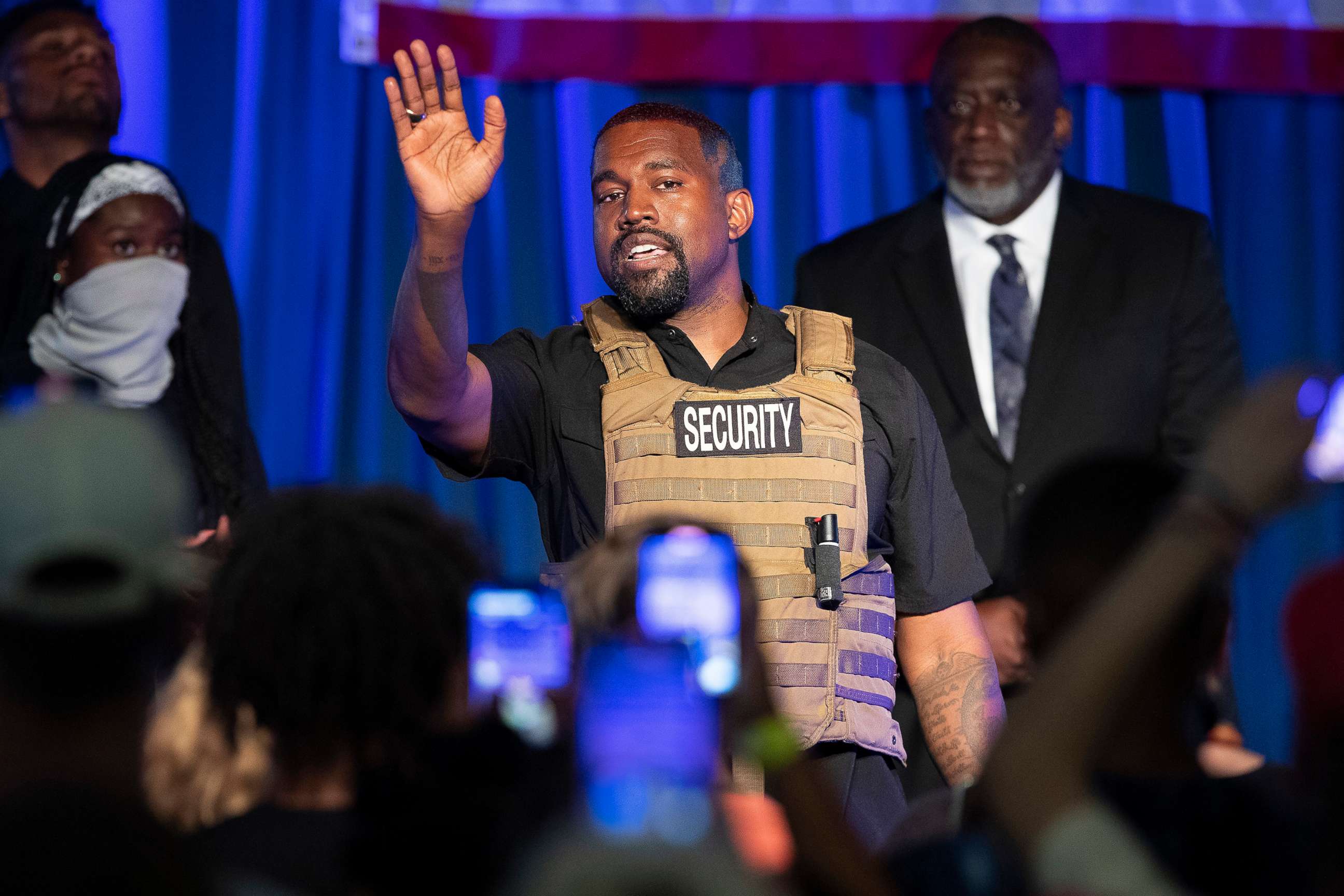 PHOTO: Kanye West makes his first presidential campaign appearance, in North Charleston, S.C., July 19, 2020.