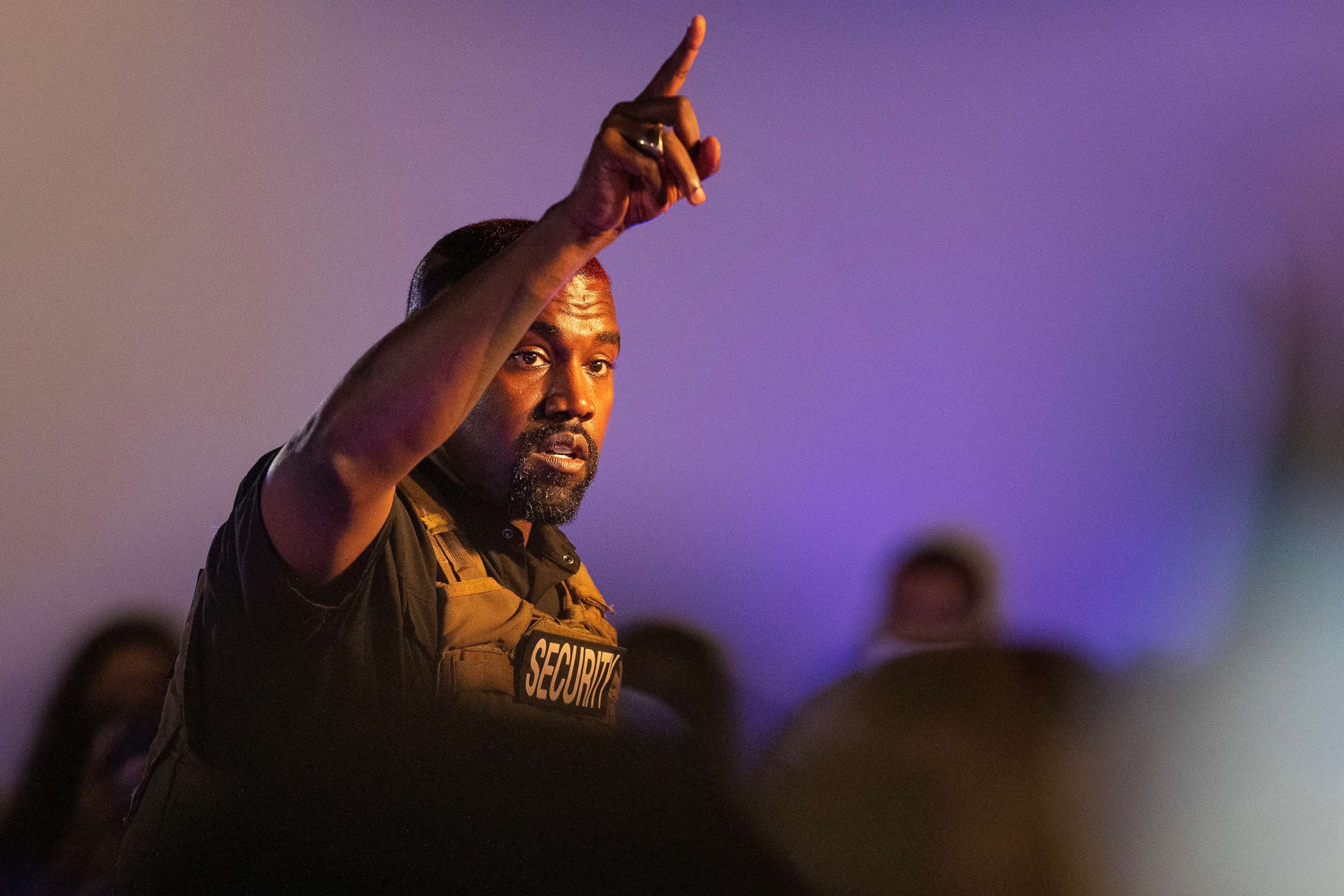 PHOTO: FILE - In this Sunday, July 19, 2020, file photo, Kanye West makes his first presidential campaign appearance, in North Charleston, S.C. 
