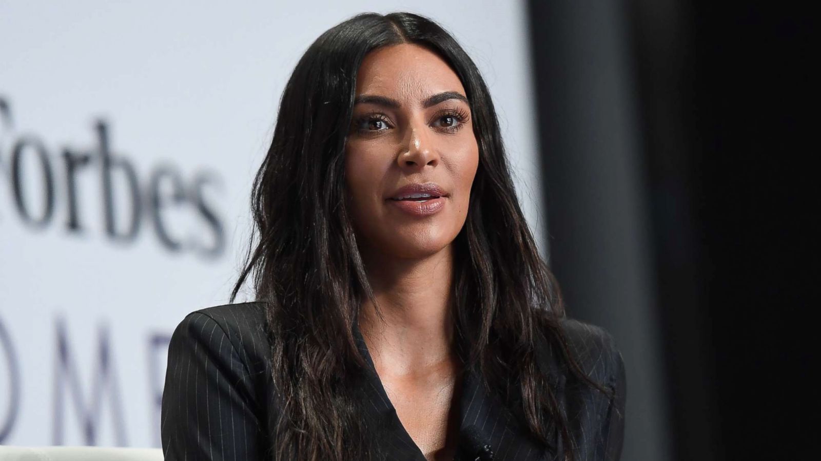 PHOTO: Kim Kardashian speaks on stage with Steve Forbes at the 2017 Forbes Women's Summit at Spring Studios, June 13, 2017 in New York.