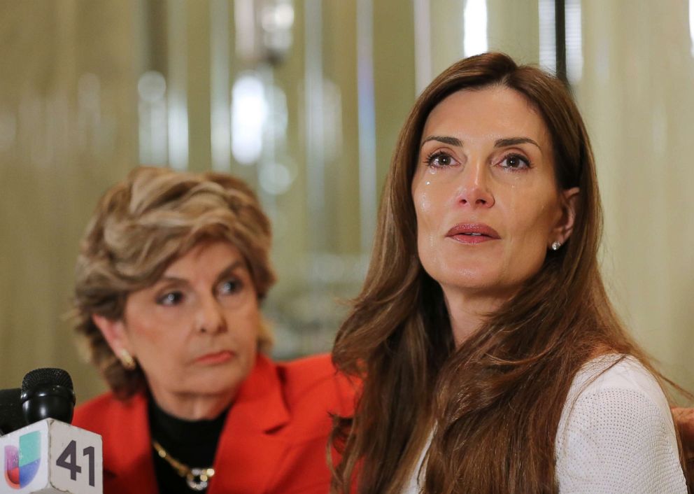 PHOTO: Karena Virginia (R) speaks at a press conference where she identifies herself as victim of sexual misconduct by Donald Trump at The London Hotel, Oct. 20, 2016, in New York.