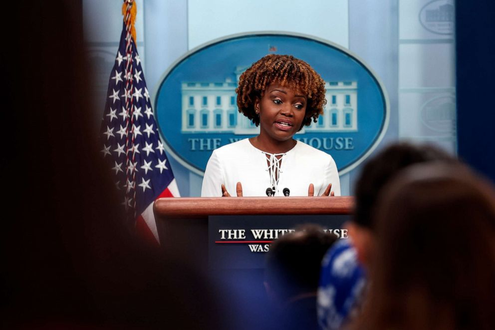 PHOTO: White House Press Secretary Karine Jean-Pierre speaks during the daily press briefing at the White House, Sept. 8, 2022.