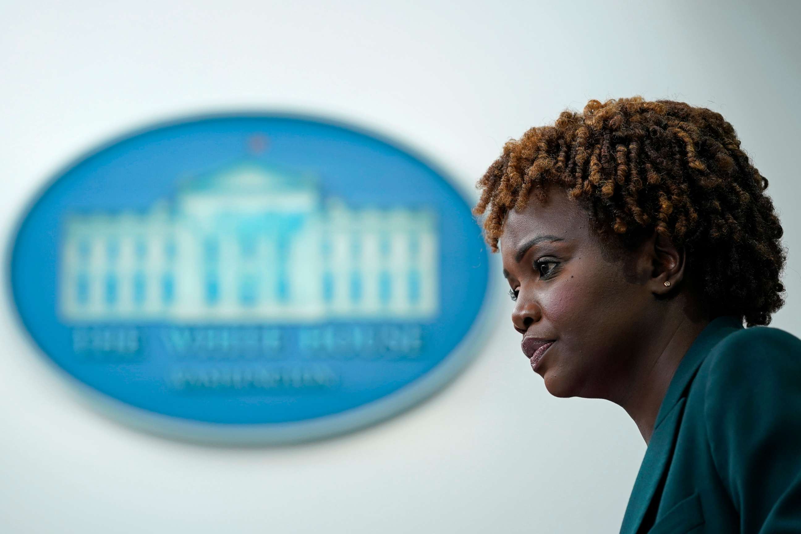 PHOTO: White House press secretary Karine Jean-Pierre speaks during the daily briefing at the White House in Washington, June 23, 2022.