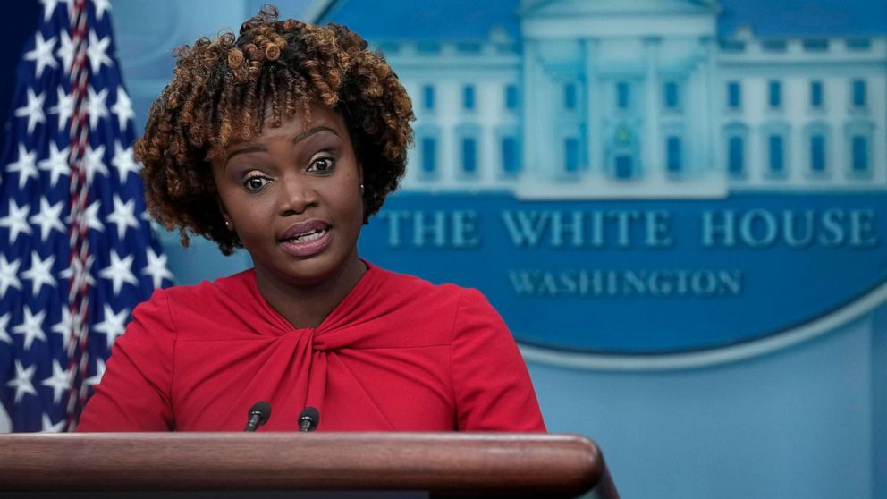 PHOTO: White House press secretary Karine Jean-Pierre speaks during the daily briefing at the White House in Washington, Dec. 5, 2022.