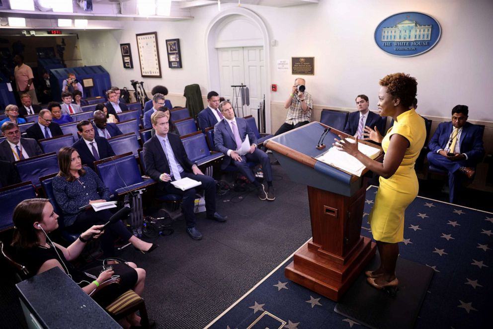 PHOTO: White House Deputy Press Secretary Karine Jean-Pierre answers questions during her first daily White House press briefing, May 26, 2021.