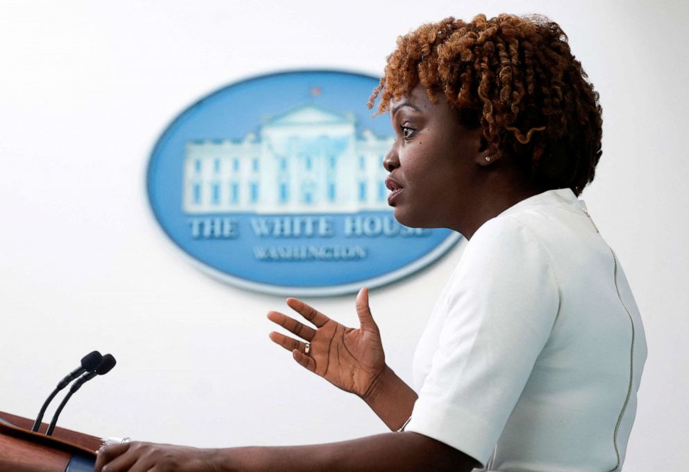 PHOTO: Press Secretary Karine Jean-Pierre holds the daily press briefing at the White House, Sept. 16, 2022.