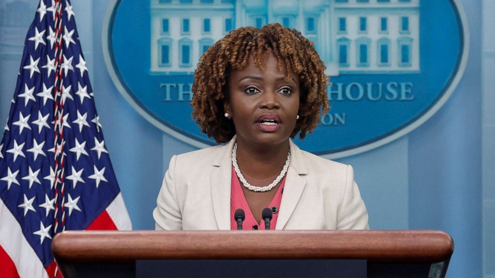 PHOTO: White House Press Secretary Karine Jean-Pierre holds the daily press briefing at the White House in Washington, June 12, 2023.