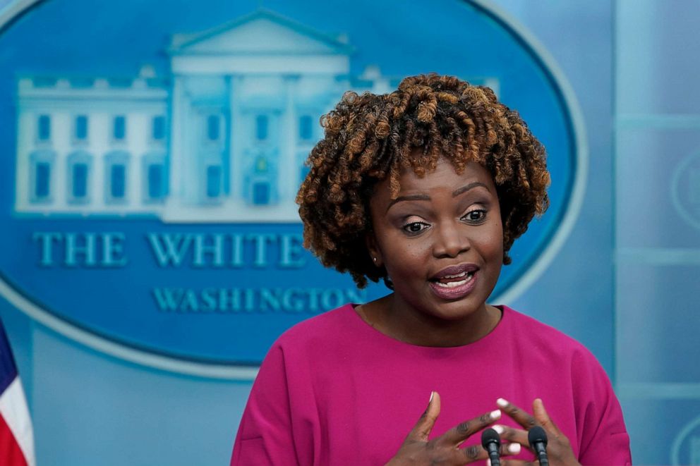 PHOTO: White House press secretary Karine Jean-Pierre speaks during the daily briefing at the White House in Washington, Monday, Dec. 12, 2022.