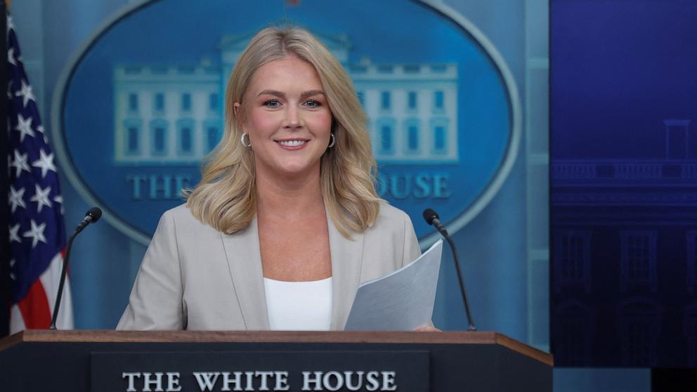 PHOTO: White House Press Secretary Karoline Leavitt holds a press briefing at the White House in Washington, D.C., April 1, 2025.