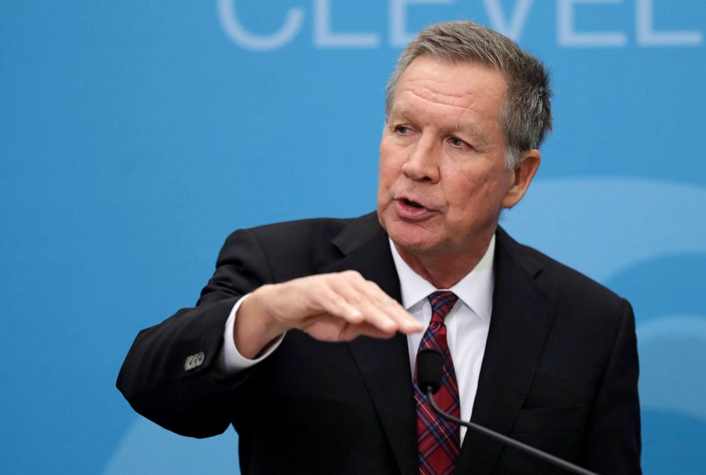 PHOTO: John Kasich speaks at The City Club of Cleveland, in Cleveland, Dec. 4, 2018.