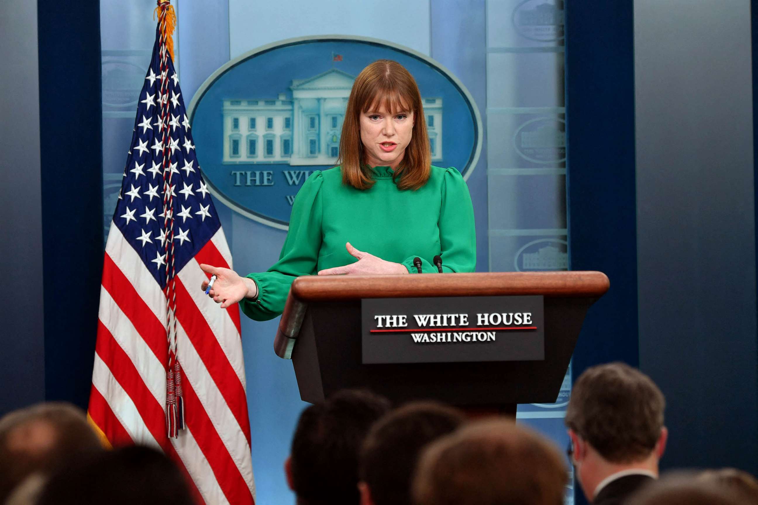 PHOTO: FILE - White House Director of Communications Kate Bedingfield speaks during a briefing in the James S. Brady Press Briefing Room of the White House in Washington, DC, March 30, 2022.