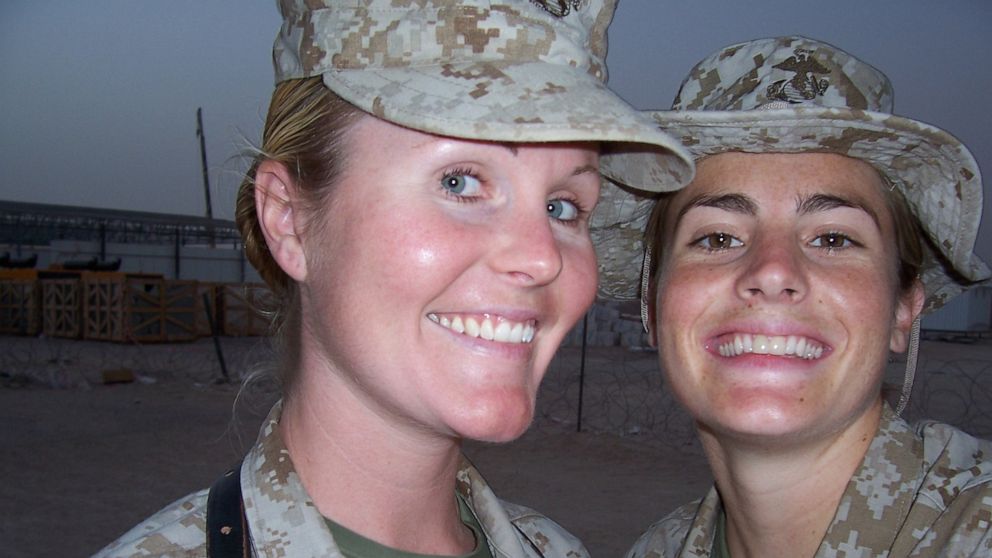 PHOTO: Kate Hendricks Thomas, pictured with a friend in an undated handout photo, says she was exposed to toxic burn pits after she was deployed to Iraq in 2005.