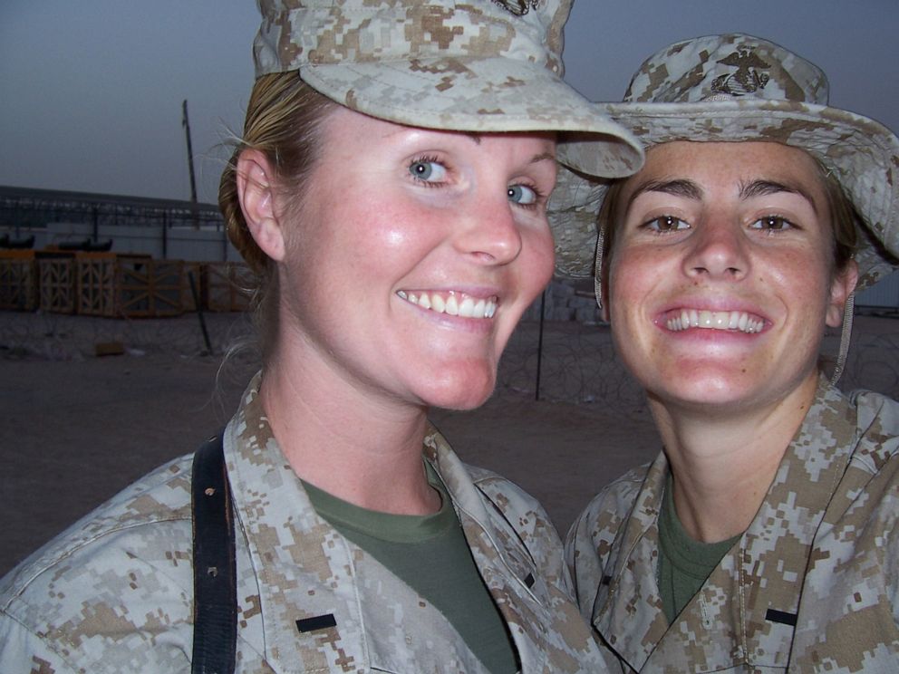 PHOTO: Kate Hendricks Thomas, pictured with a friend in an undated handout photo, says she was exposed to toxic burn pits after she was deployed to Iraq in 2005.