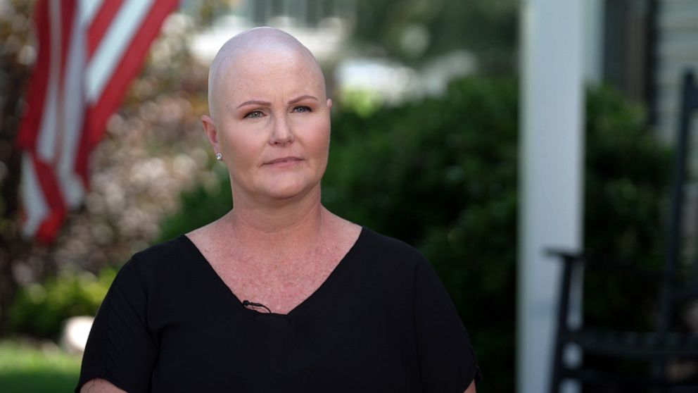 PHOTO: Kate Hendricks Thomas talks to ABC News in the summer of 2021 about her diagnosis and treatment after finding out she had stage four breast cancer due to exposure to burn pits while serving abroad.