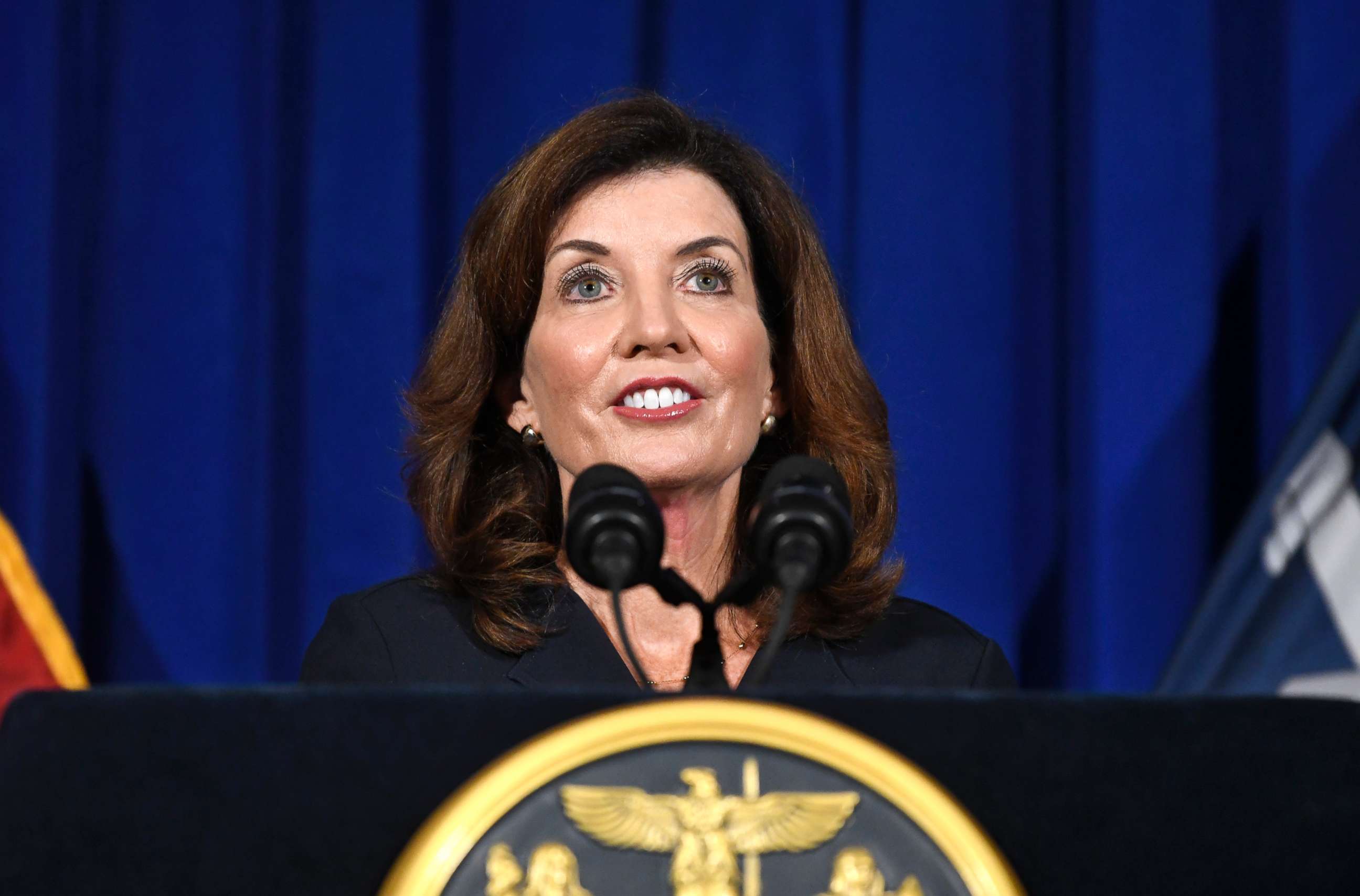 PHOTO: New York Lt. Gov. Kathy Hochul gives a news conference at the State Capitol, Aug. 11, 2021, in Albany, N.Y.