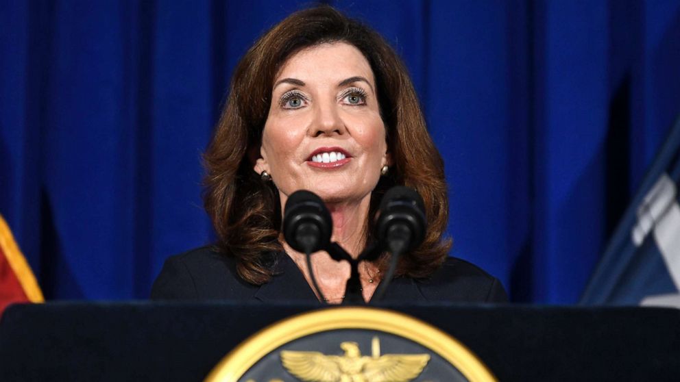 PHOTO: New York Lt. Gov. Kathy Hochul gives a news conference at the State Capitol, Aug. 11, 2021, in Albany, N.Y.