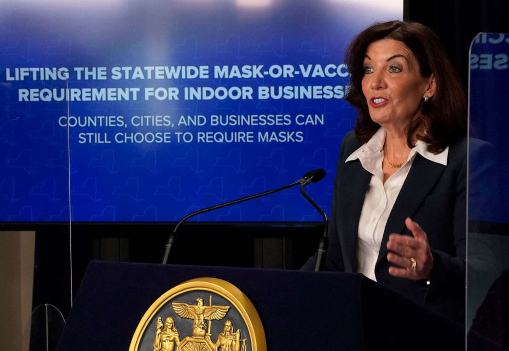 PHOTO: Governor of New York State Kathy Hochul speaks during a press conference in New York, Feb. 9, 2022.
