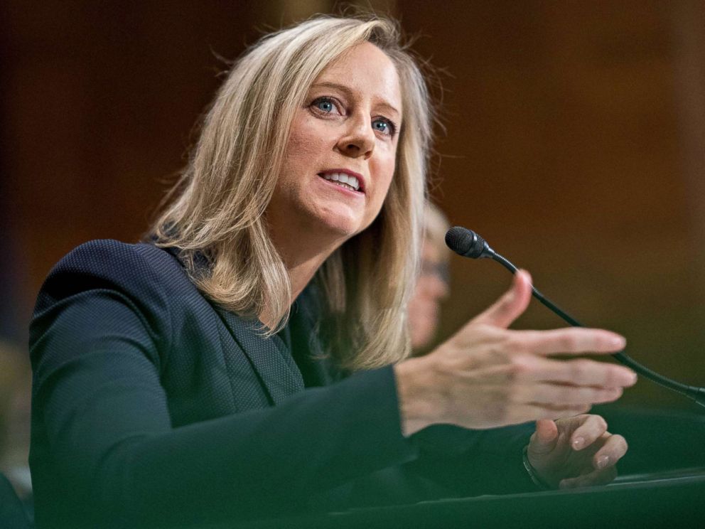 PHOTO: Kathy Kraninger, director of the Consumer Financial Protection Bureau (CFPB) speaks during a Senate Banking Committee confirmation hearing in Washington, July 19, 2018.