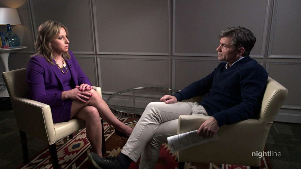 PHOTO: Katie Hill is shown in an interview with George Stephanopoulos.