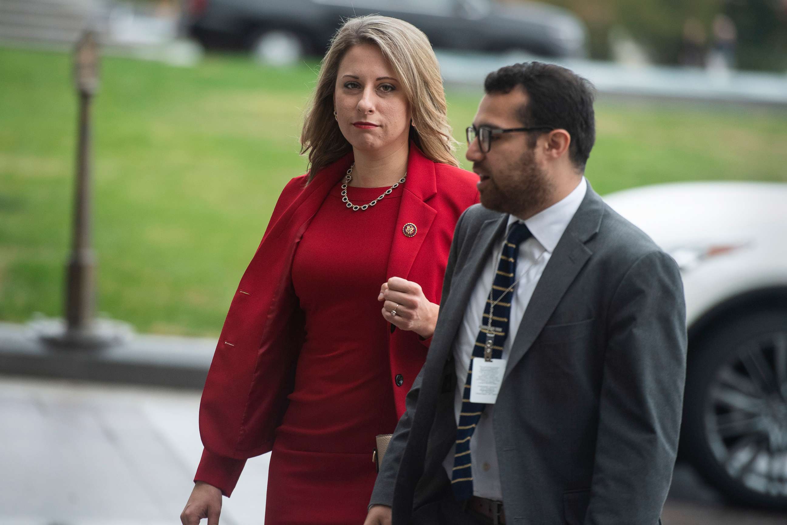 PHOTO: Rep. Katie Hill arrives to the Capitol for the House vote on an impeachment inquiry resolution, Oct. 31, 2019, for the last series of votes before her resignation, for having an improper relationship with an aide.