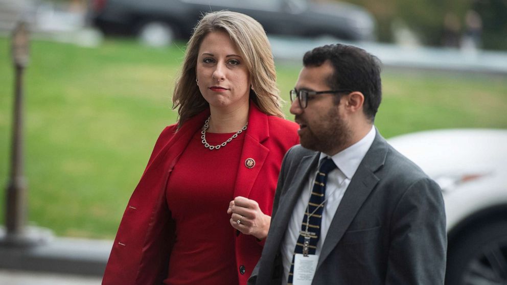 PHOTO: Rep. Katie Hill arrives to the Capitol for the House vote on an impeachment inquiry resolution, Oct. 31, 2019, for the last series of votes before her resignation, for having an improper relationship with an aide.