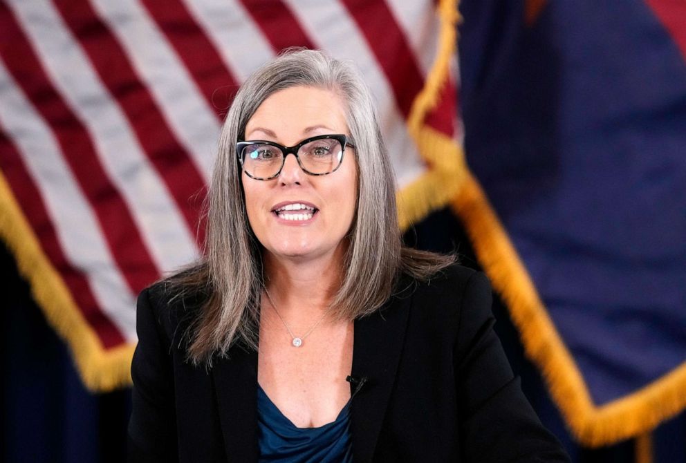 PHOTO: Arizona Democrat governor-elect and current Arizona Secretary of State Katie Hobbs speaks prior to certifying the Arizona general election canvases in a ceremony at the Arizona Capitol in Phoenix, Dec.  5, 2022.