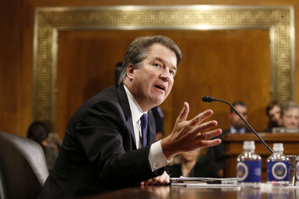 PHOTO: Brett Kavanaugh speaks at the Senate Judiciary Committee hearing on Capitol Hill in Washington, Sept. 27, 2018. 