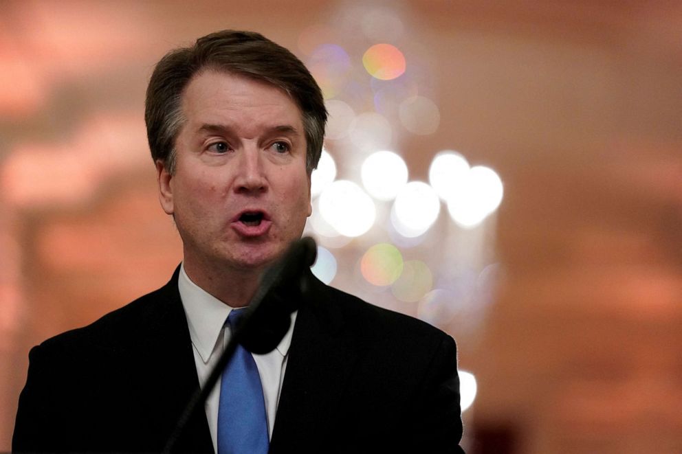 FILE PHOTO: In this file photo, U.S. Supreme Court Associate Justice Brett Kavanaugh speaks during his ceremonial public swearing-in, in the East Room of the White House in Washington, U.S., October 8, 2018.