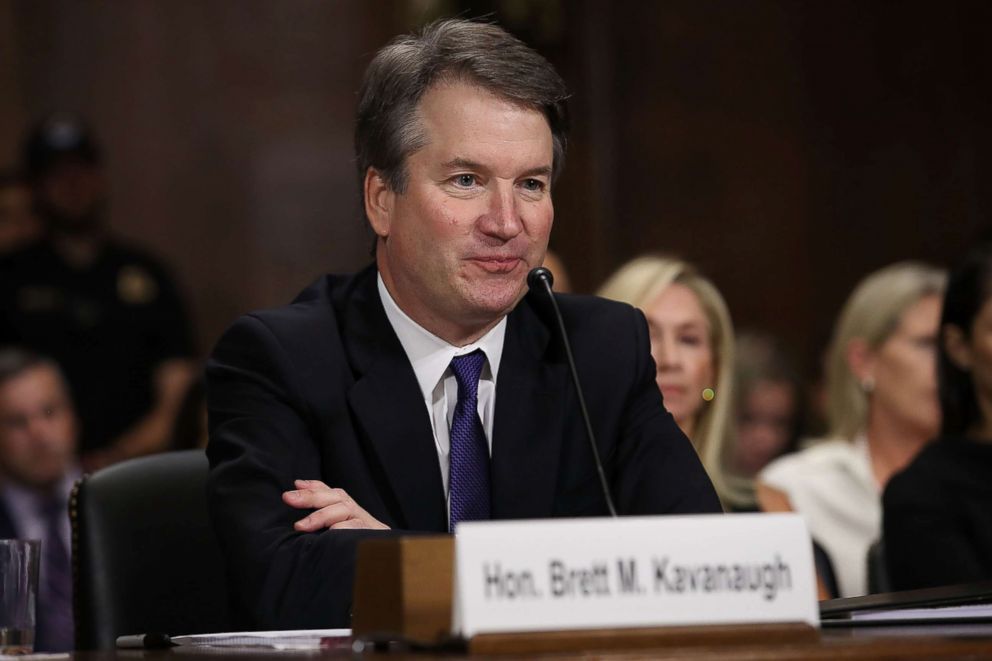 PHOTO: Judge Brett Kavanaugh testifies to the Senate Judiciary Committee during his Supreme Court confirmation hearing in the Dirksen Senate Office Building on Capitol Hill, Sept. 27, 2018.